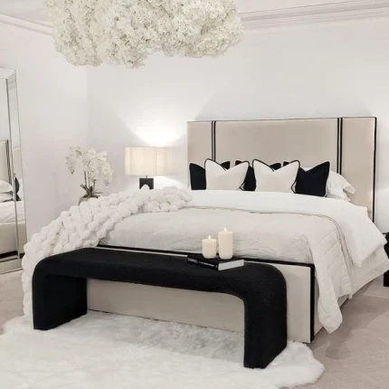 Alessi Velvet Luxury Bed with Contrast Black Piping